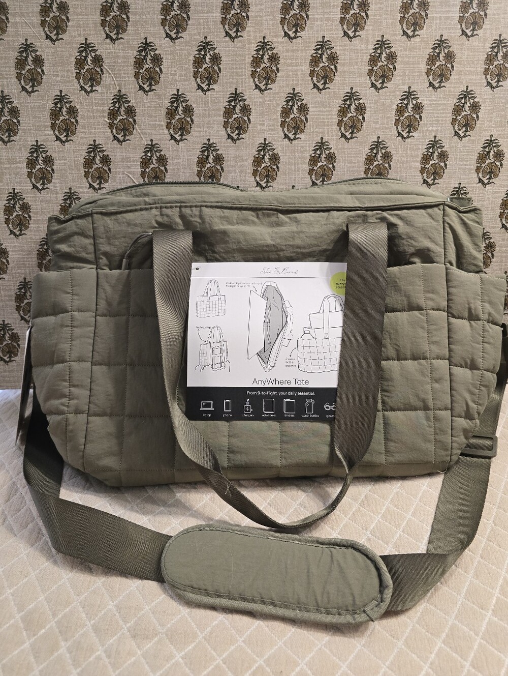 Ink & Barrel Quilted Anywhere Tote - Olive Green Shoulder Bag